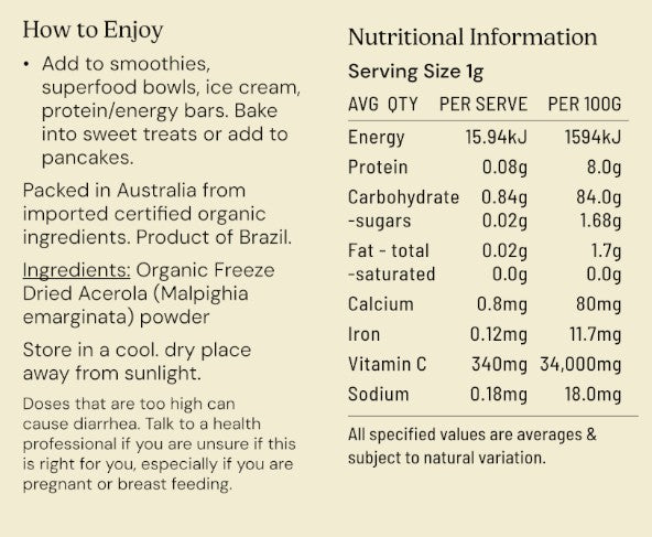 Acerola Cherry Powder Freeze Dried Organic