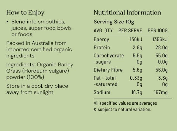 Barley Grass Powder Organic Cold Pressed