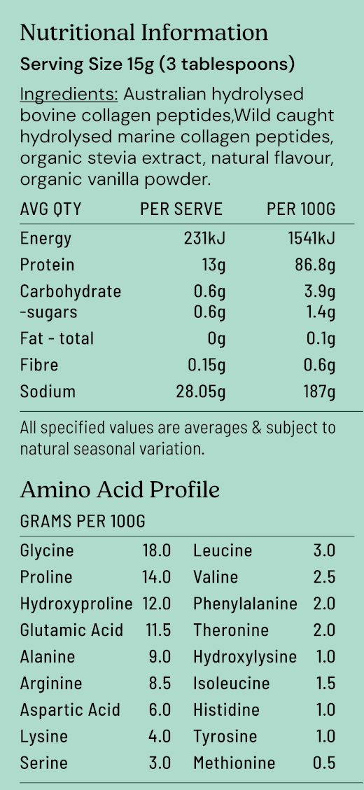 Collagen Peptide Blend Premium Australian Bovine & Wild Caught Marine Collagen