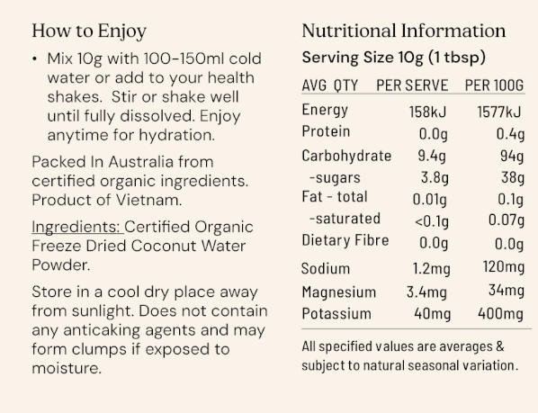 Coconut Water Powder Freeze Dried Organic