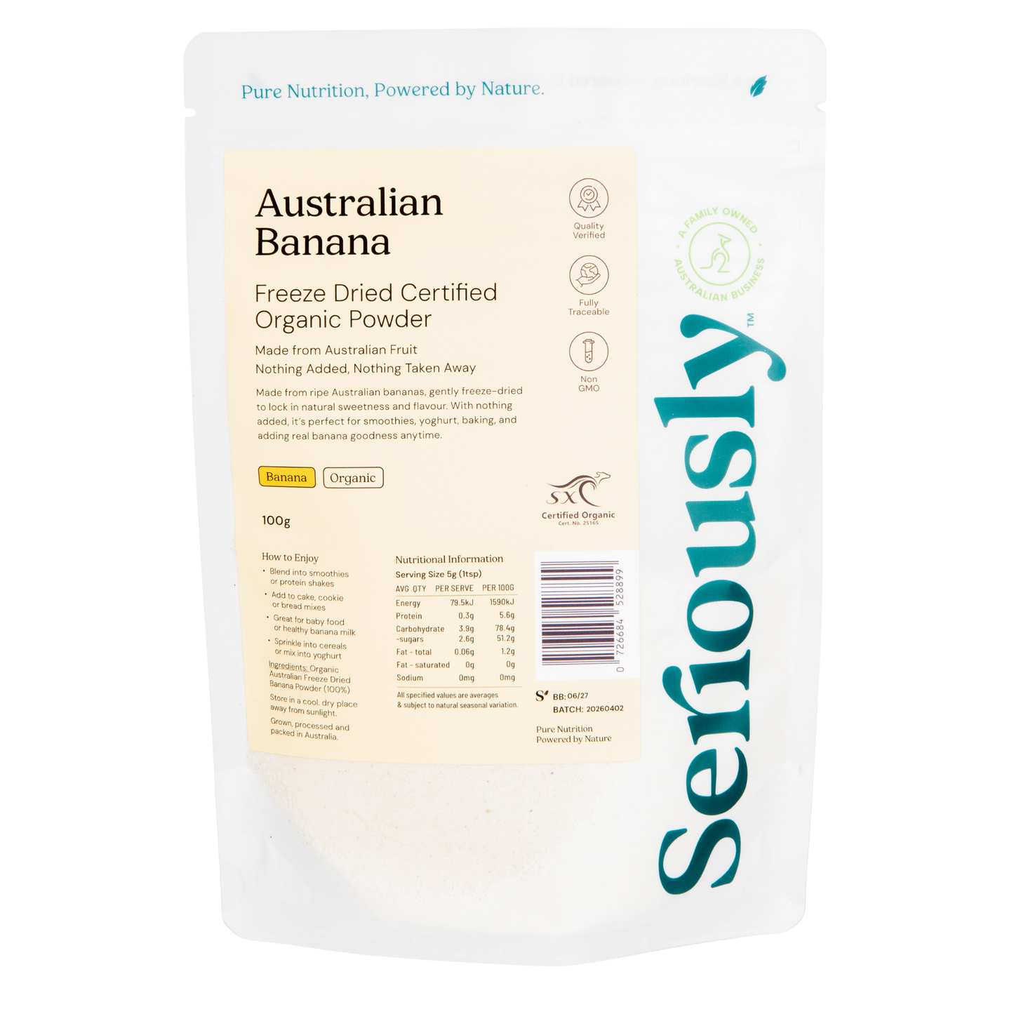 Banana Powder Freeze Dried Australian Organic