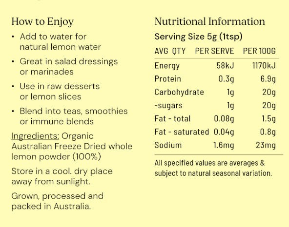 Lemon Powder Freeze Dried Australian Organic