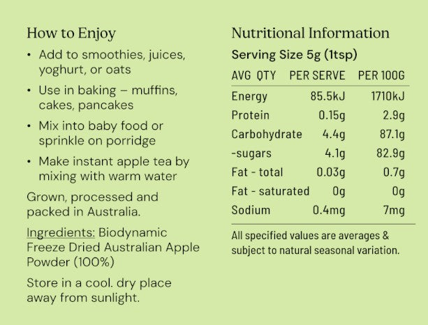 Apple Powder Freeze Dried Australian Biodynamic