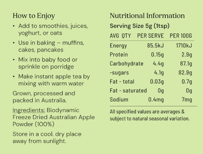 Apple Powder Freeze Dried Australian Biodynamic
