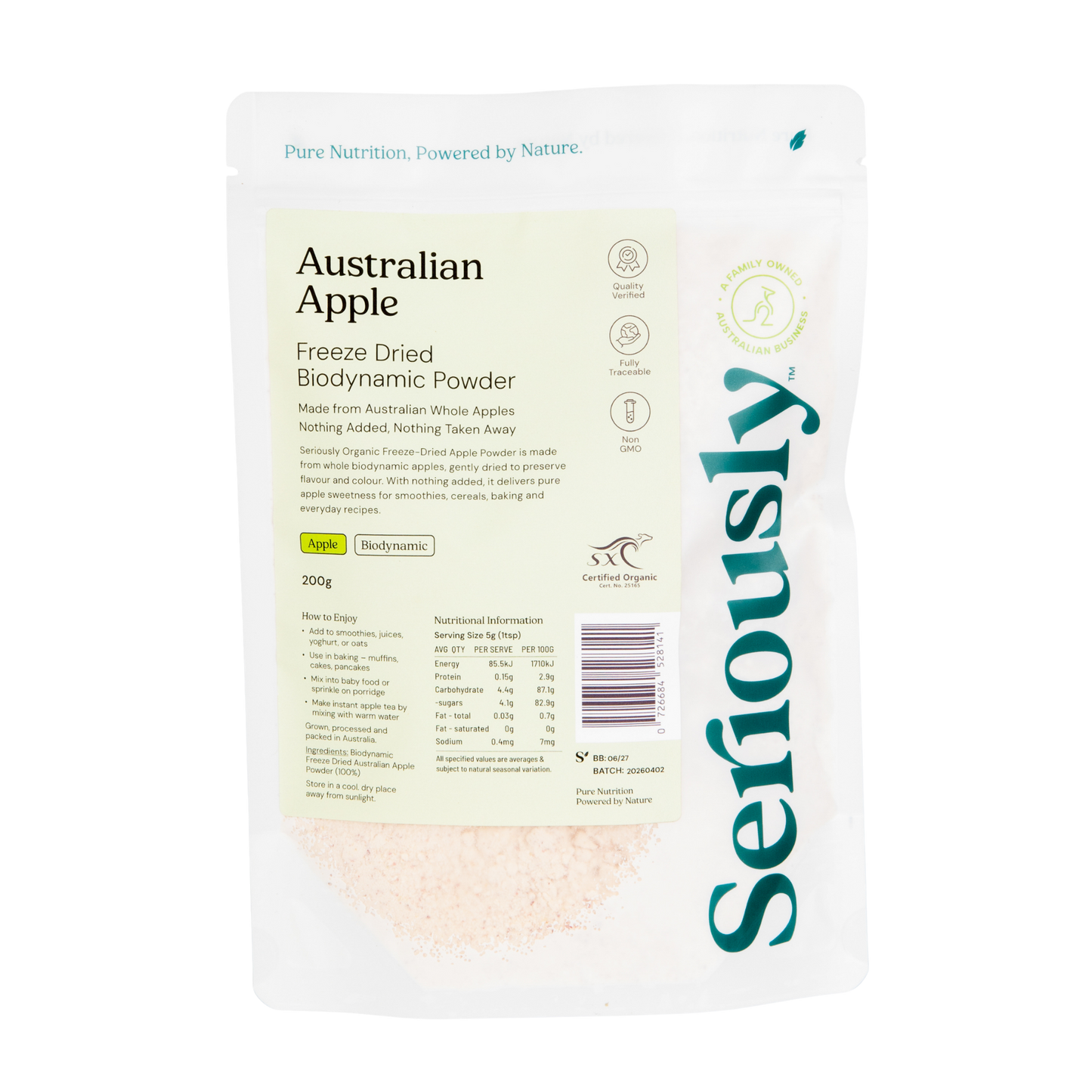 Apple Powder Freeze Dried Australian Biodynamic