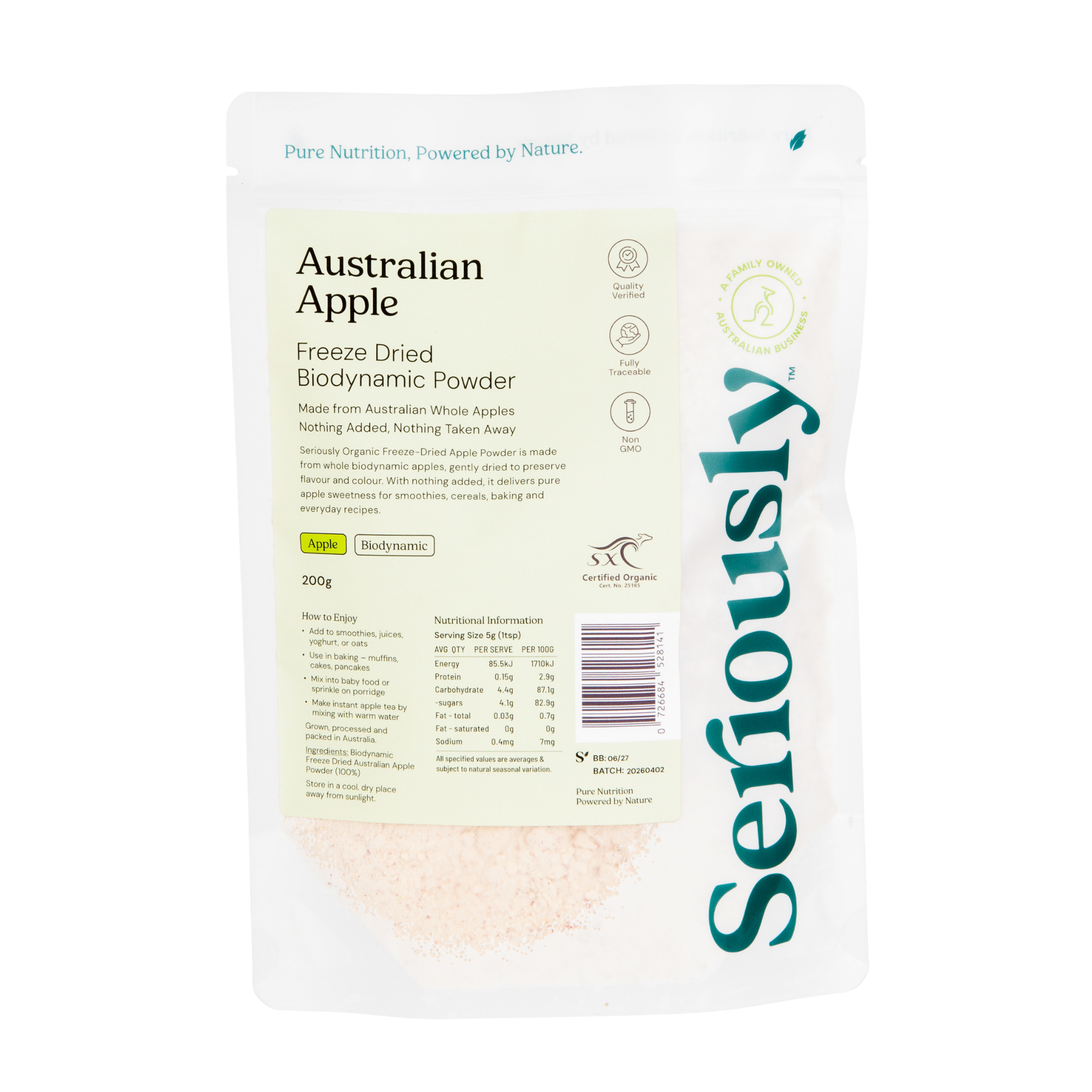 Apple Powder Freeze Dried Australian Biodynamic