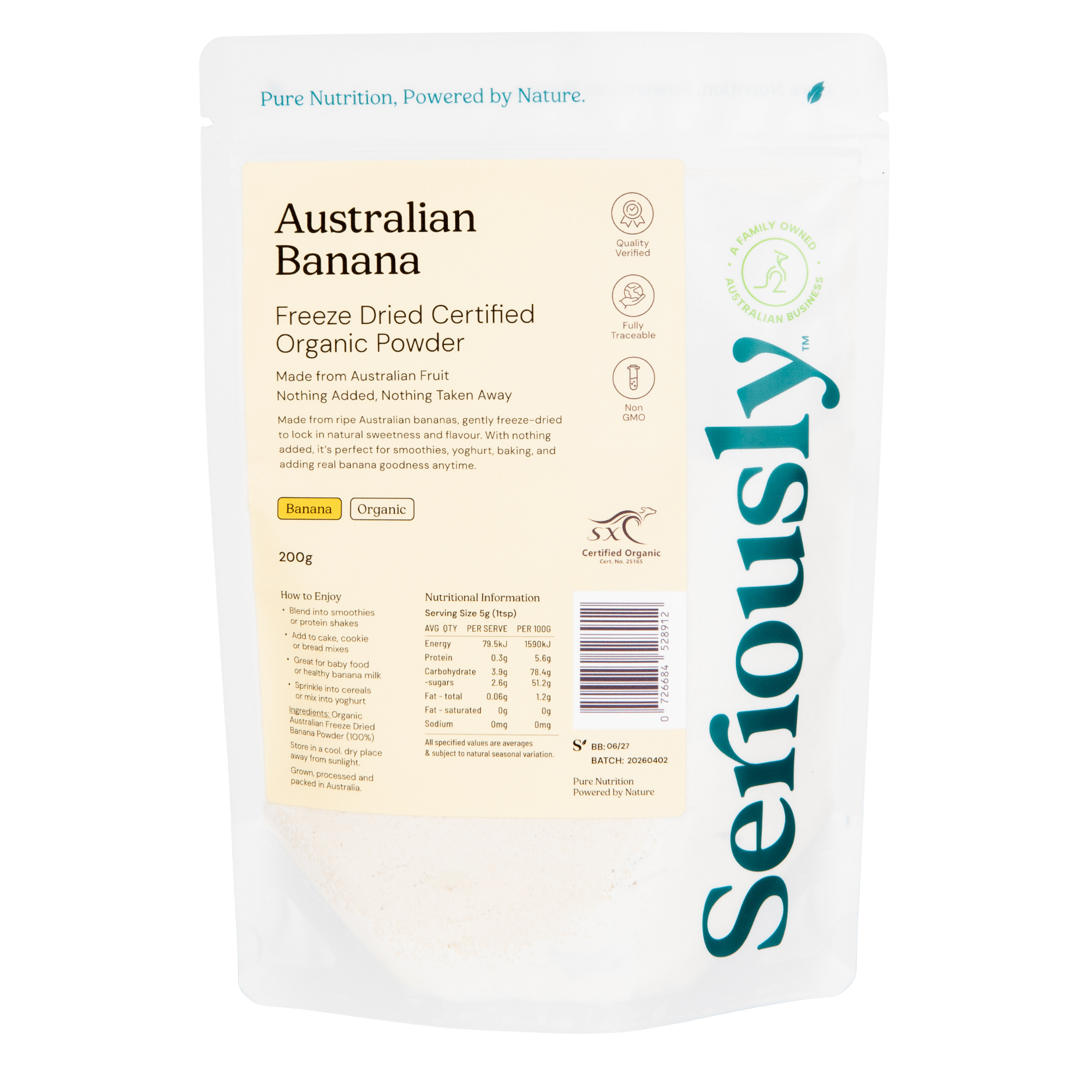 Banana Powder Freeze Dried Australian Organic