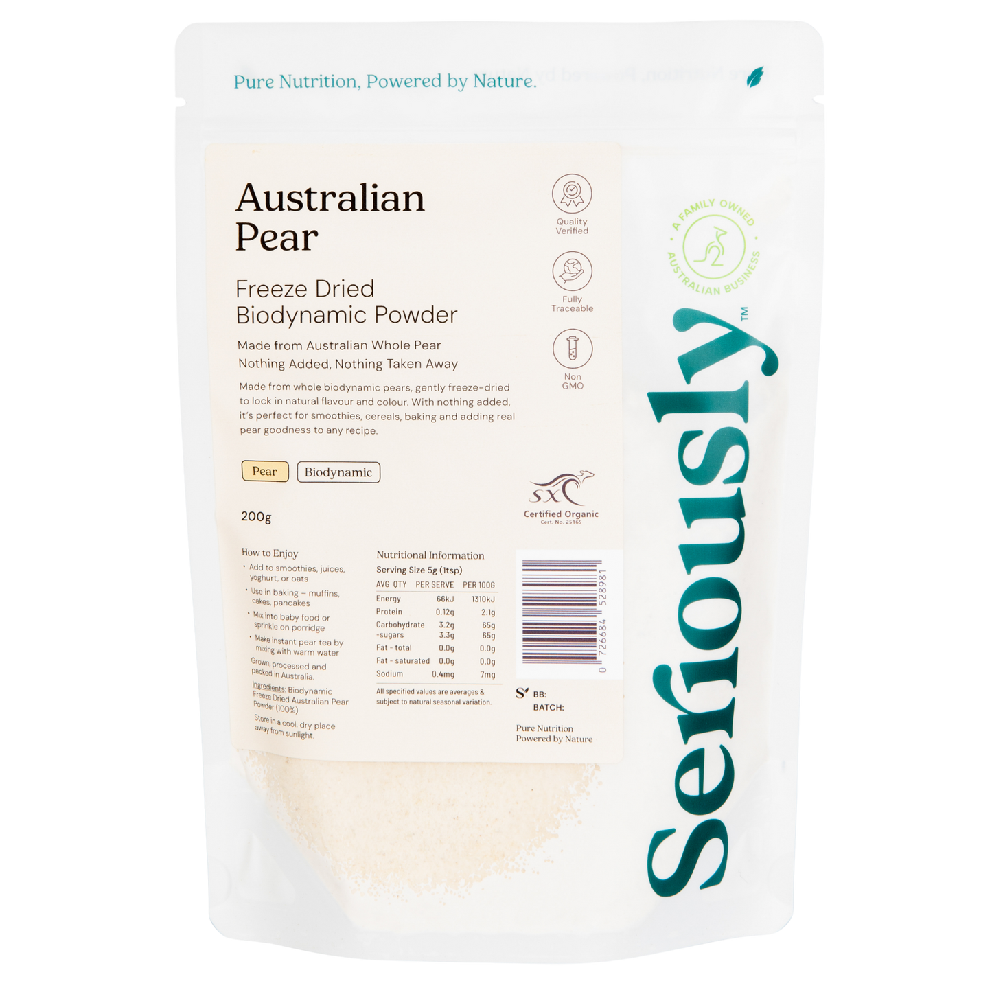 Pear Powder Freeze Dried Australian Biodynamic