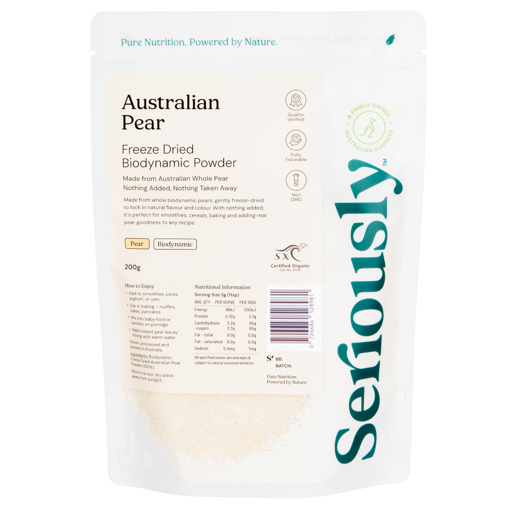 Pear Powder Freeze Dried Australian Biodynamic