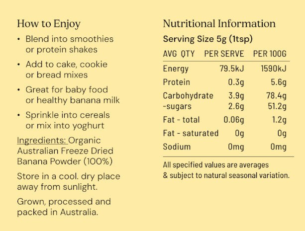Banana Powder Freeze Dried Australian Organic