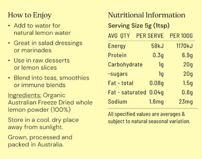 Lemon Powder Freeze Dried Australian Organic