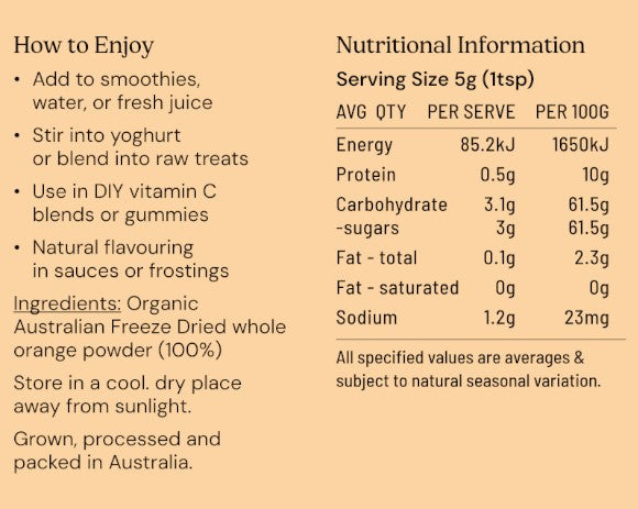 Orange Powder Freeze Dried Australian Organic