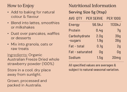 Strawberry Powder Freeze Dried Australian Organic