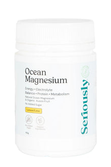 Ocean Magnesium supplement container with 'Seriously' branding on a white background