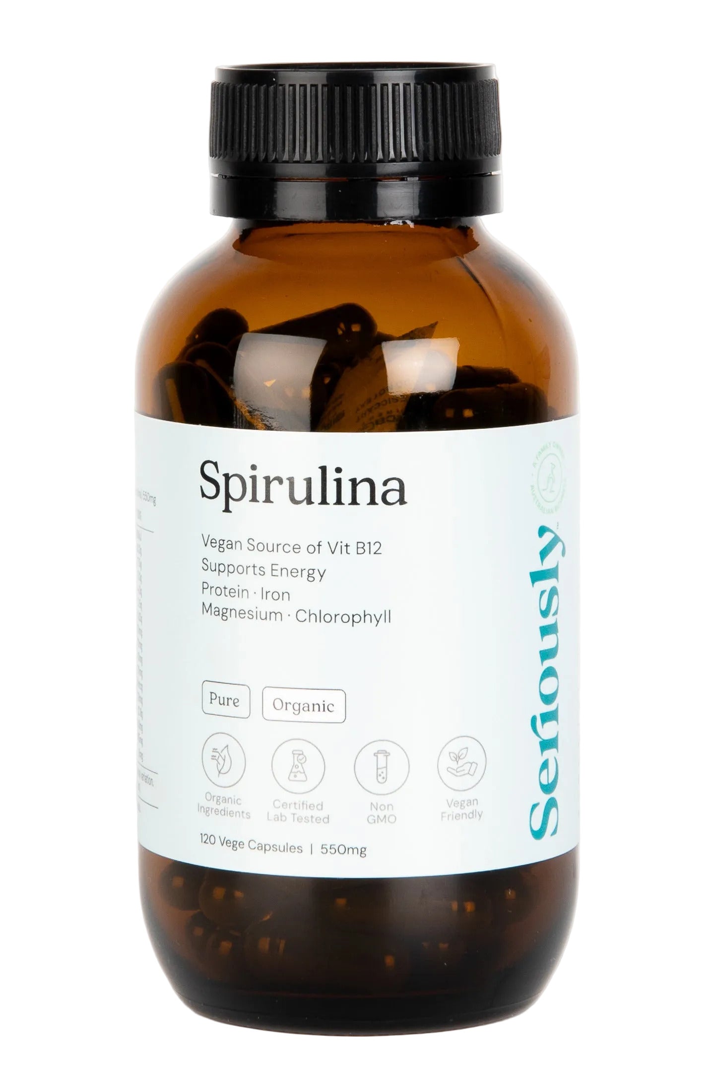 Organic Spirulina Capsules – 550mg (120 Vege Caps)