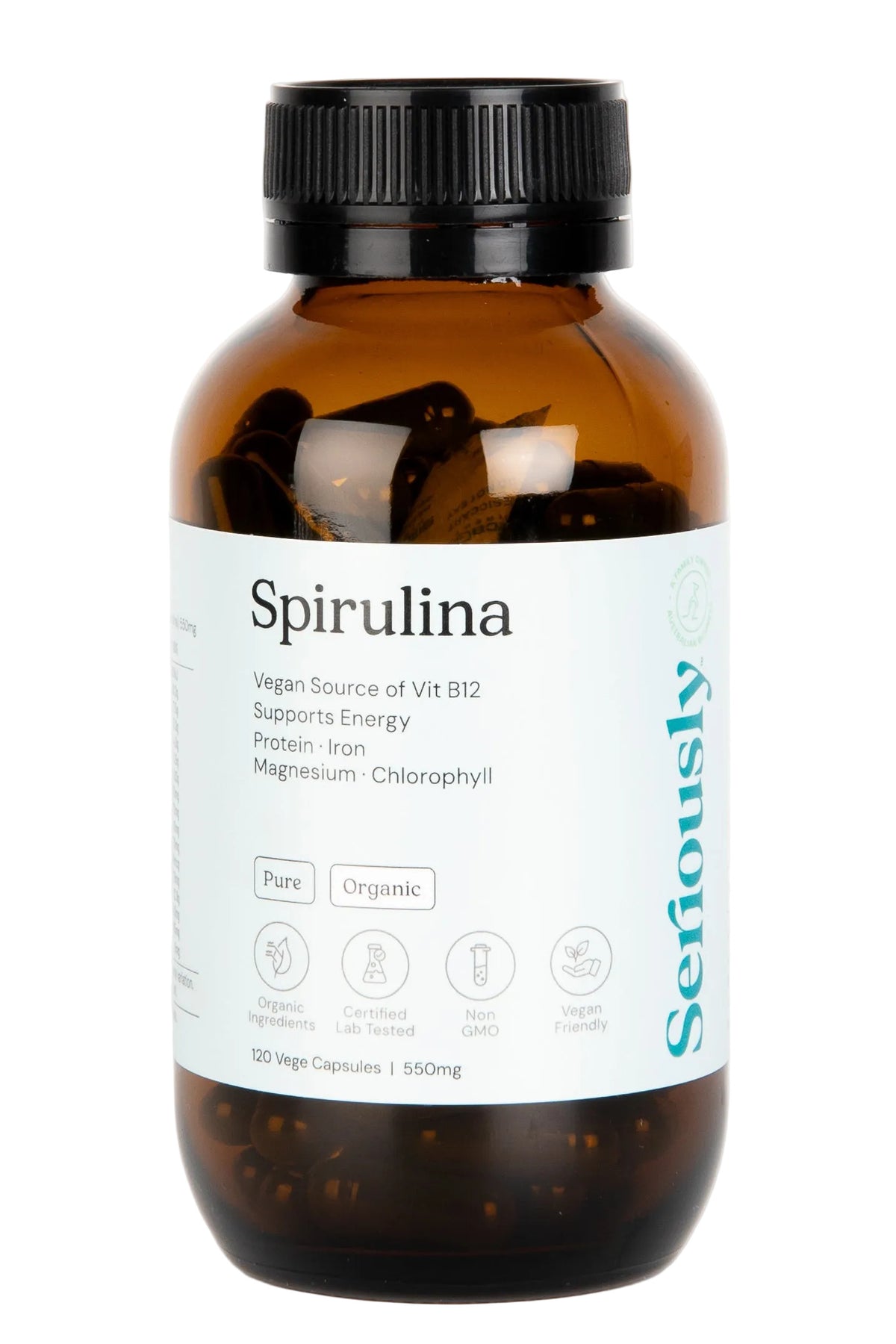 Organic Spirulina Capsules – 550mg (120 Vege Caps)