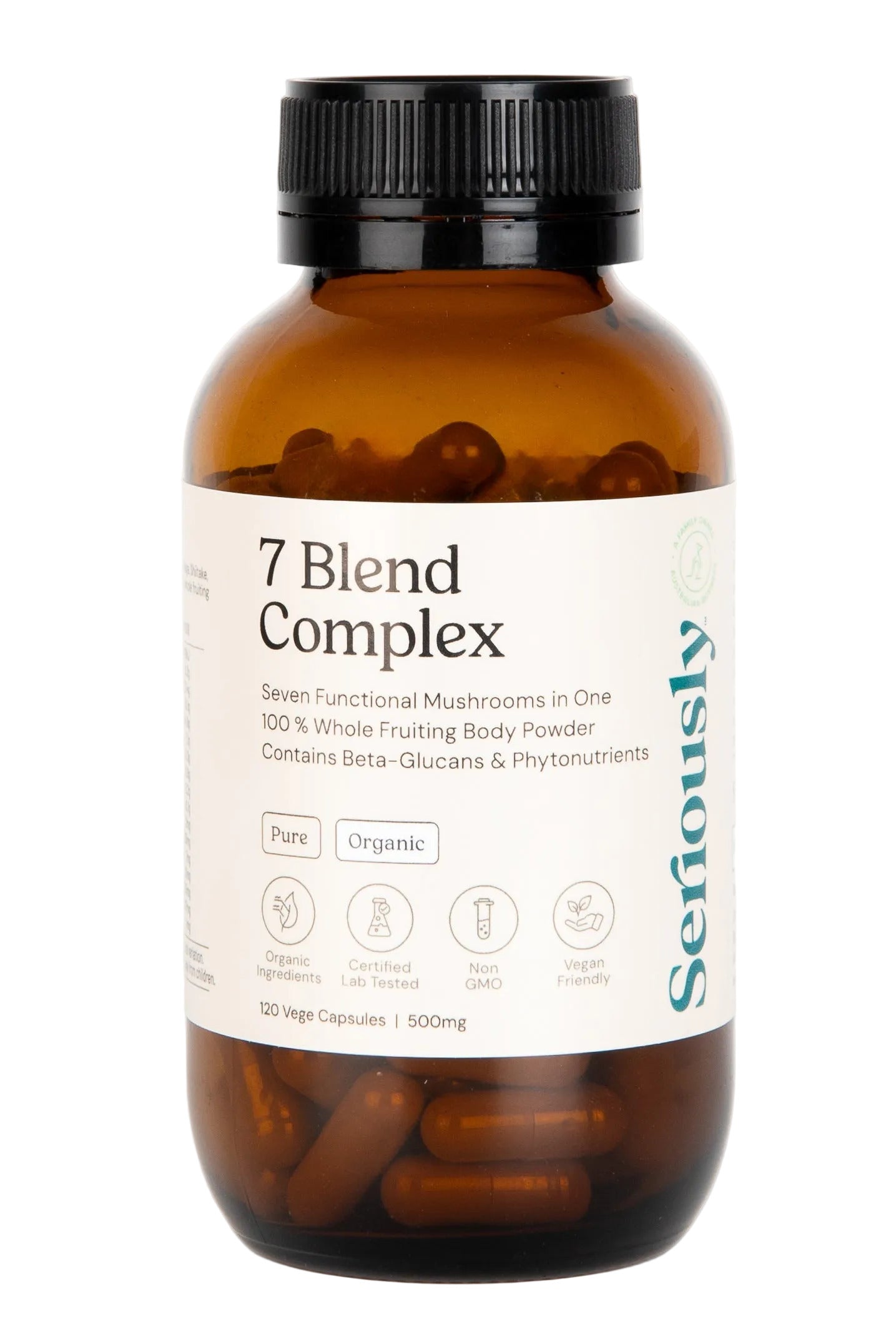 Organic 7 Blend Mushroom Blend – 500mg Capsules (120 Vege Caps)