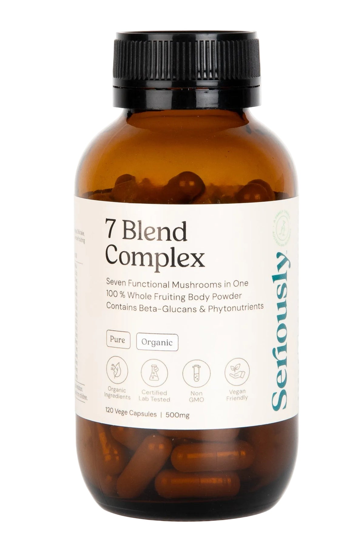 Organic 7 Blend Mushroom Blend – 500mg Capsules (120 Vege Caps)