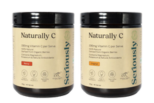 Two containers of 'Naturally C' supplement by 'Seriously' on a white background