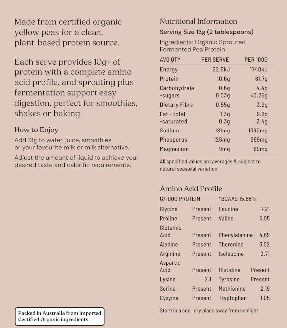 Sprouted & Fermented Pea Protein Powder Organic