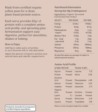 Sprouted & Fermented Pea Protein Powder Organic