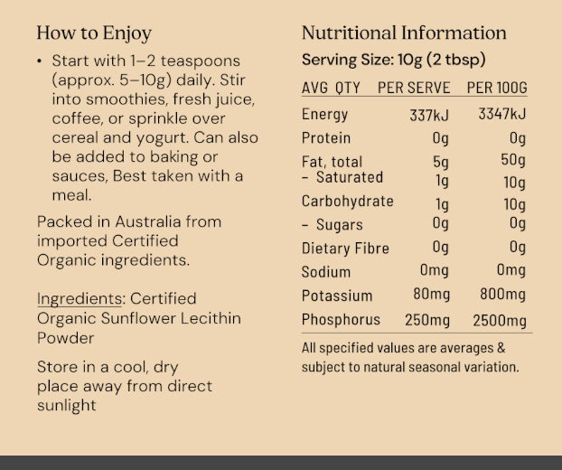 Organic Sunflower Lecithin Powder
