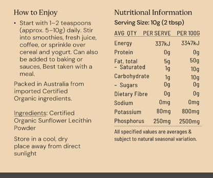 Organic Sunflower Lecithin Powder