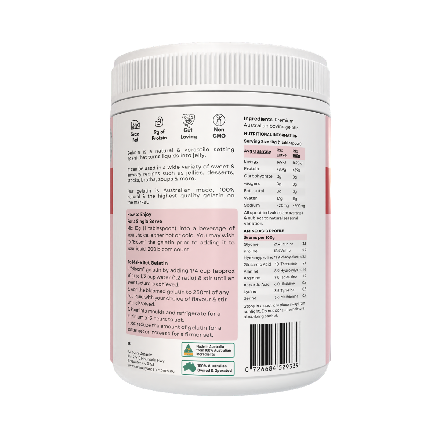 Gelatin - Australian Made, 250/500g Pure, Natural, No Fillers image 1