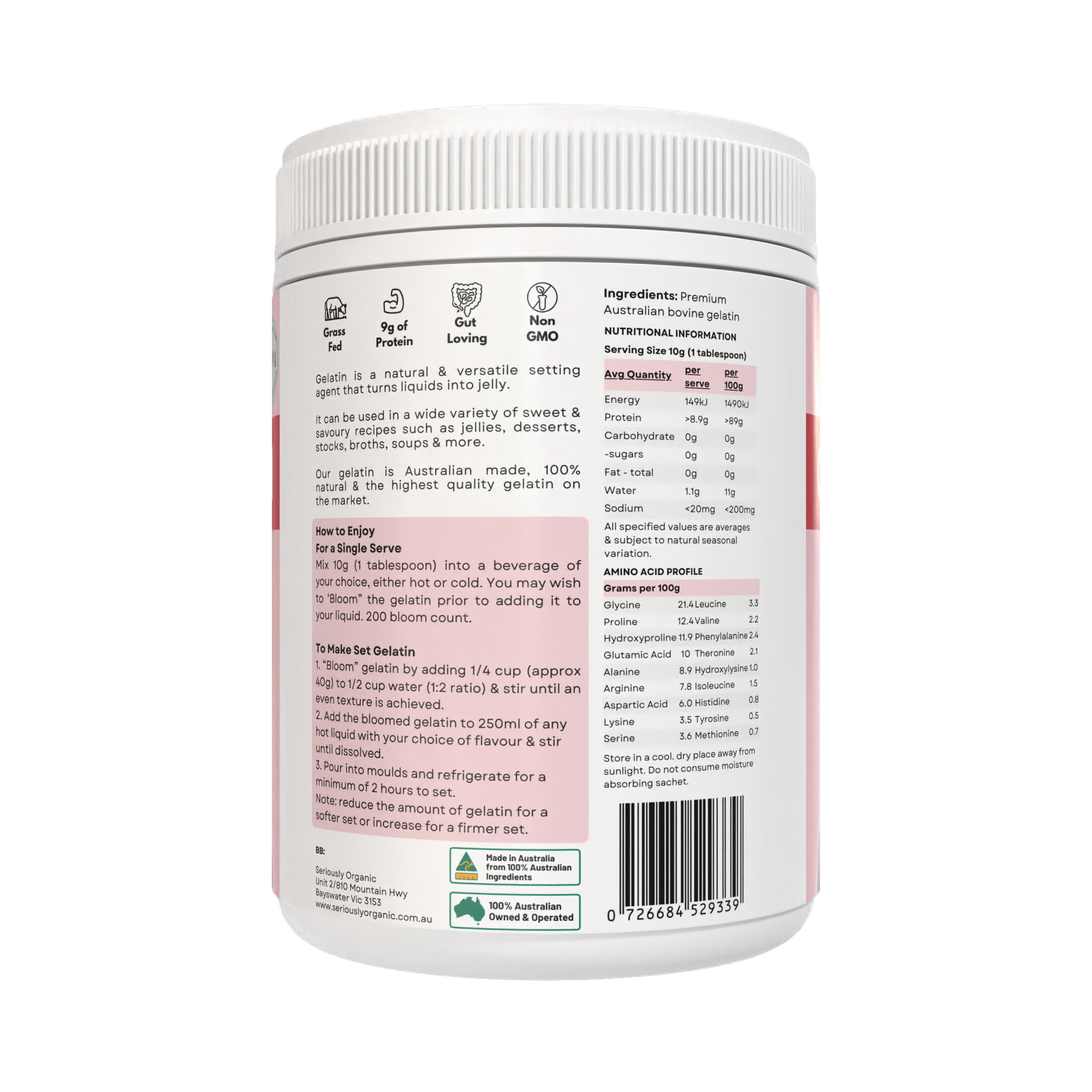 Gelatin - Australian Made, 250/500g Pure, Natural, No Fillers image 1